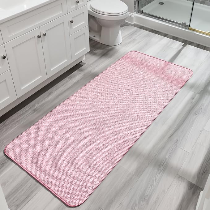 Bath Mat,Ultra Thin Bathroom Runner Rugs,Large Bath Mats for Bathroom,Quick Dry,Non-Slip,Machine Washable,Low Pile,Bath Rug,Shower Outside,Sink,Home Decor Accessories.Pink,2'x6'(24x72inch)