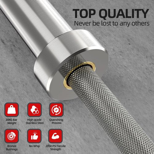 LOEFT Professional Powerlifting Barbell, 7ft 20KG 29MM Olympic Powerlifting Barbell with Aggressive Knurling, 2000 lbs Capacity 205K PSI Weight Bar Fit 2" Plates for Bench, Squat, and Deadlift (02Stainless steel)
