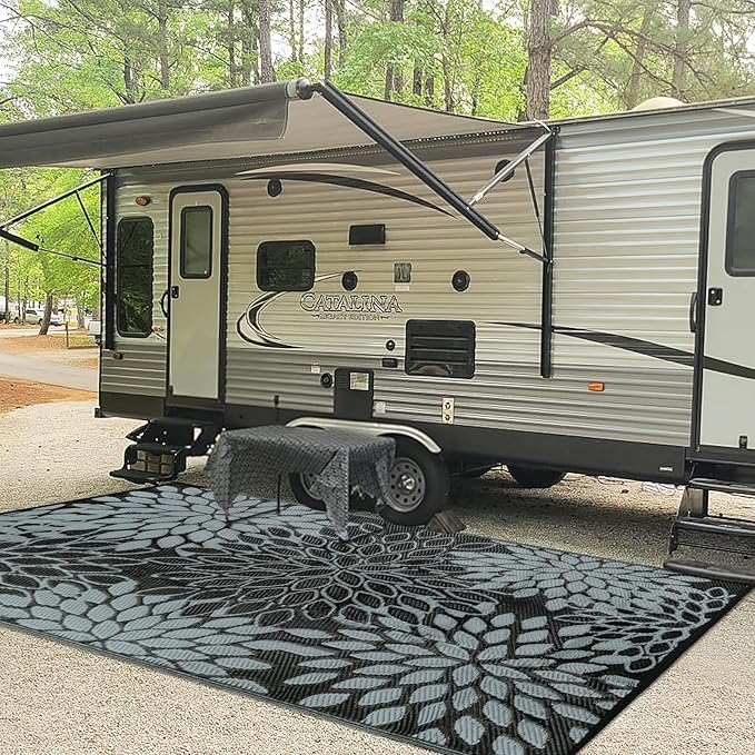 Anidaroel Outdoor Rugs 6x9ft for Patios Clearance Waterproof, Reversible Tropical Plastic Straw Camping Mat Outside Rug, Large Outdoor Area Rug for RV, Porch, Deck, Balcony, Picnic(6'x9')