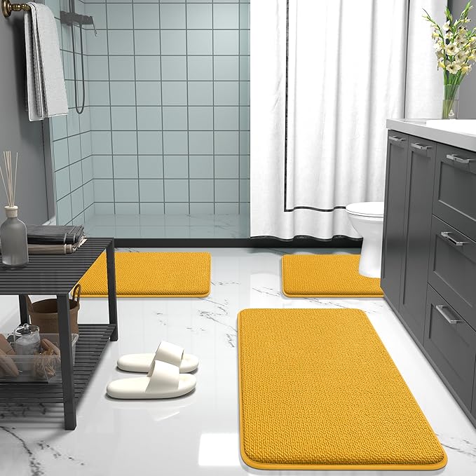 OLANLY Thick Memory Foam Bath Mat Rug 30x20, Extra Soft Absorbent Bathroom Rug, Quick Dry Bath Mats, Non-Slip, Machine Washable Carpet for Floor, Tub and Shower, Home Decor Accessories, Golden Yellow