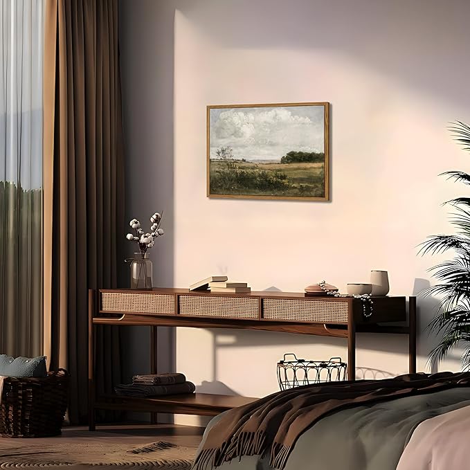 Floating Framed Vintage Canvas Wall Art - Wilderness Landscape Wall Decor, Elegant Natural Farmhouse Scenery Paintings Print for Living Room Bedroom Office Home Decoration 8x10 inch
