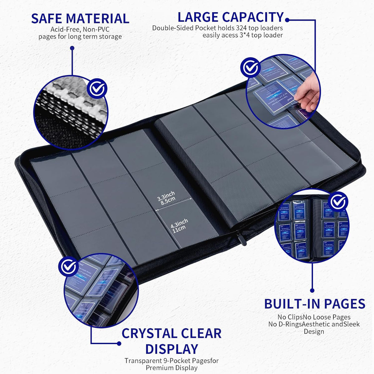 Skiennix Card Sleeve Combo - 200 Hard Plastic & 200 Soft Sleeves with Toploader Binder & 20 Holders