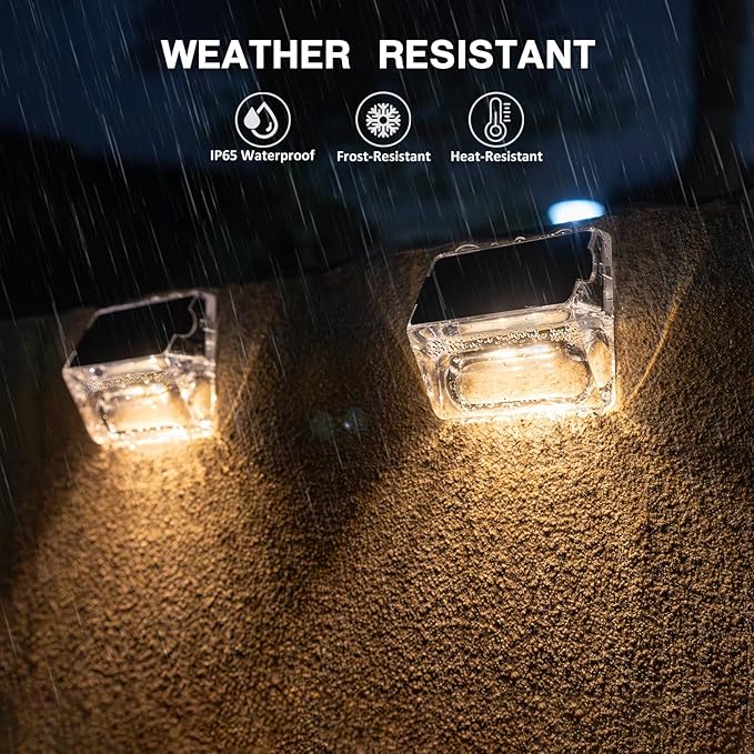 Qualdout Solar Outdoor Lights 8 Pack, Solar Fence Deck Lights, Waterproof Powered Outside Lighting for Step Railing Wall Pool Stair Yard Garden Patio Decorations
