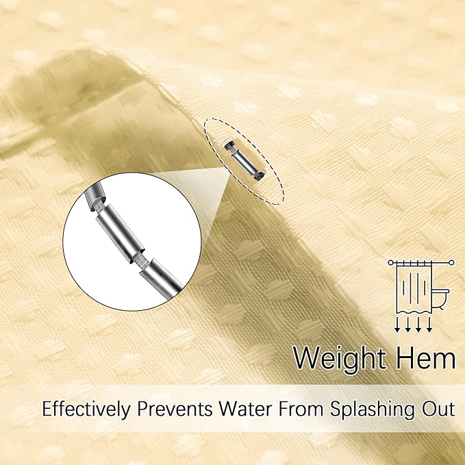 Extra Long Shower Curtains 96 inch Beige Waffle Shower Curtain for Bathroom, Heavy Duty 256GSM Modern Shower Curtain, Machine Washable,Water Resistant with 12 Metal Hooks, 72Wx96H