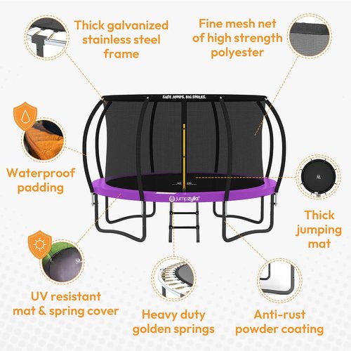 JUMPZYLLA Trampoline - Outdoor 8FT to 16FT with Enclosure, Non-Slip Ladder & Anti-Rust Frame | ASTM Approved for Kids & Adults