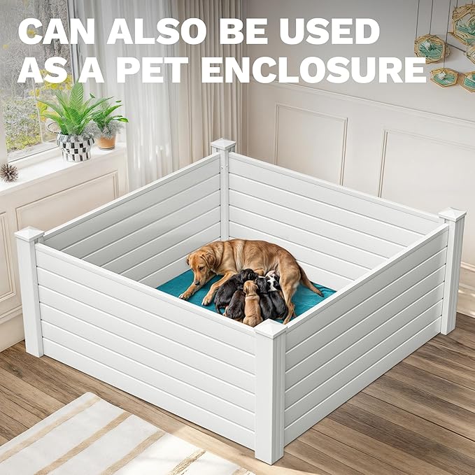 DWVO 4 x 4 x 2 FT Raised Garden Bed, Outdoor Vinyl Flower Bed with Growth Grid, Large Plastic Planter Box for Vegetables, Flowers, Herbs, Fruits, White