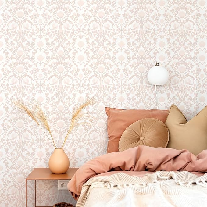 YXTII 17.3" × 393.7" Pink Peel and Stick Wallpaper, Floral Wallpaper