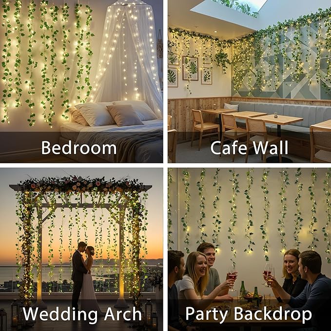 suddus 200 LED Vine with Light Plug in, 6.5ft x 6.5ft Pothos Fairy Curtain