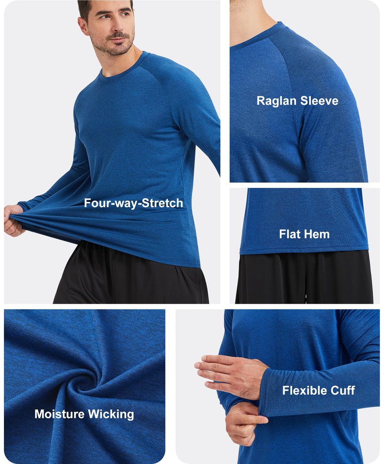 MLYENX 5 Pack Long Sleeve Shirts for Men UPF 50+ UV Sun Protection Quick Dry Moisture Wicking Workout Tee Shirts M