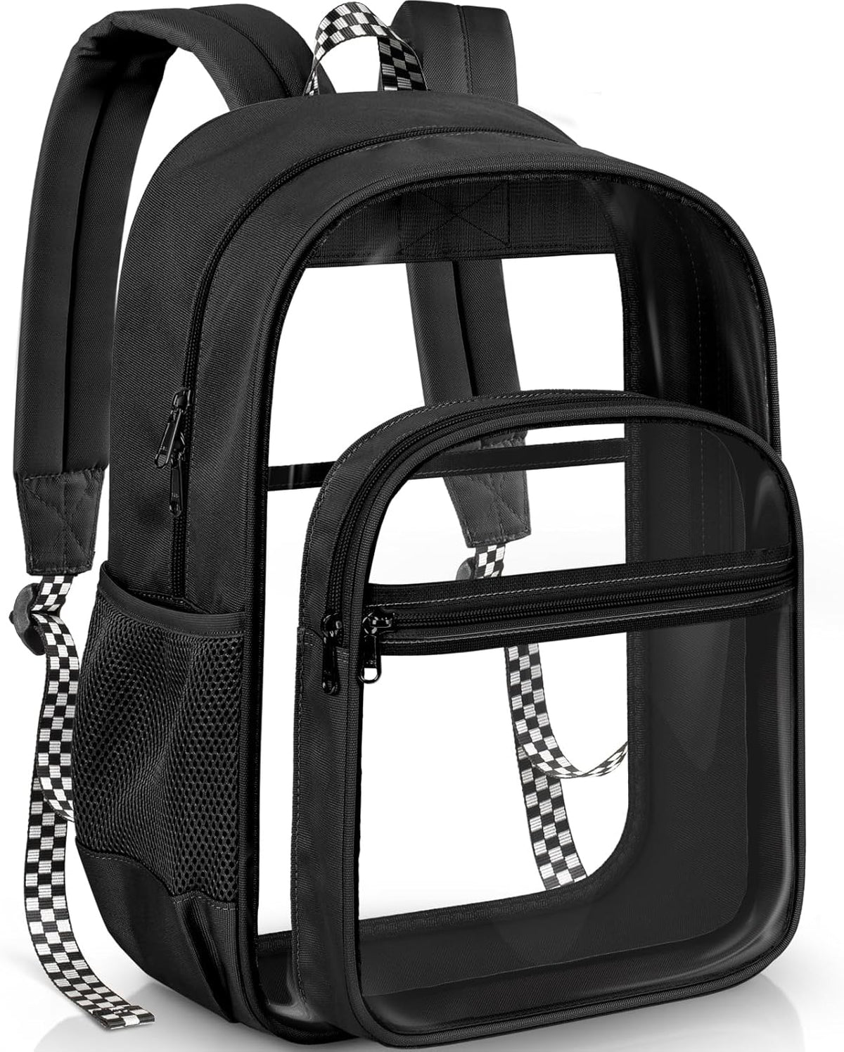 PAMANO Clear Backpack - Heavy Duty PVC & Fabric | Transparent College Bag for Travel & Security - Black