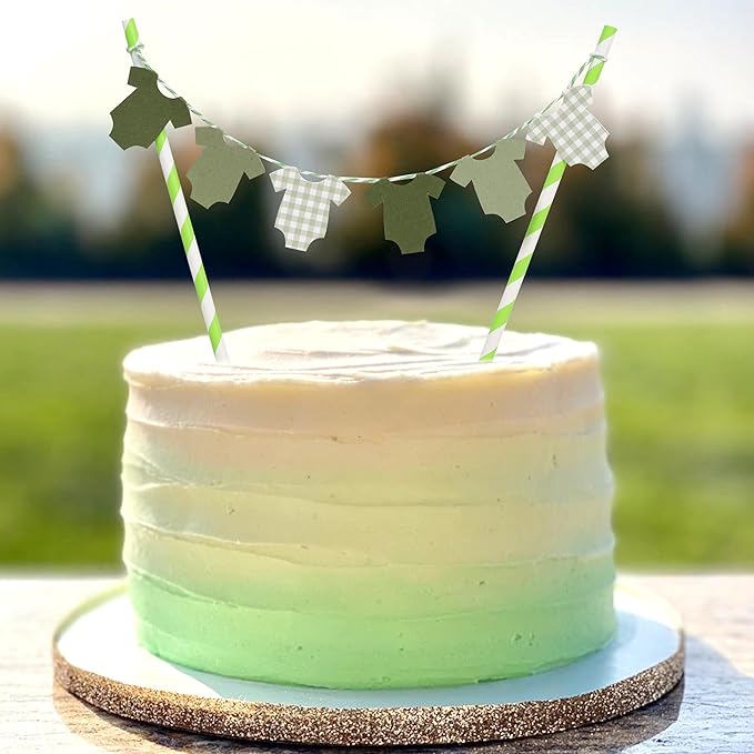 Green Baby Shower Cake Topper - Green Bodysuit Gingham Cake Topper,Gender Reveal Decor,Baby Shower Cake Decorations,Gingham Onesie Party Decorations (green-2)