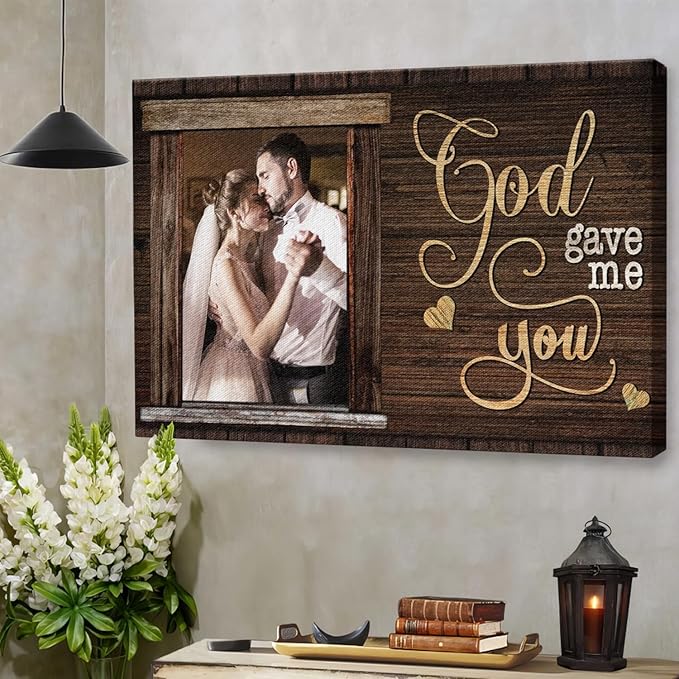 Dem Canvas Personalized Canvas Prints, Custom Photo And Name, God Gave Me You, Wedding Gifts For Couple Anniversary Wedding Engagement Gift For Couples Canvas (30x20)