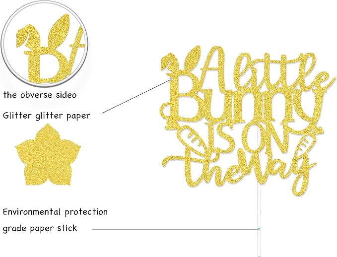 A Little Bunny is on the Way Cake Topper, Bunny Baby Shower Decorations, Easter Baby Announcement Supplies, Easter Theme General Reveal Party Cake Decoration Sign Gold