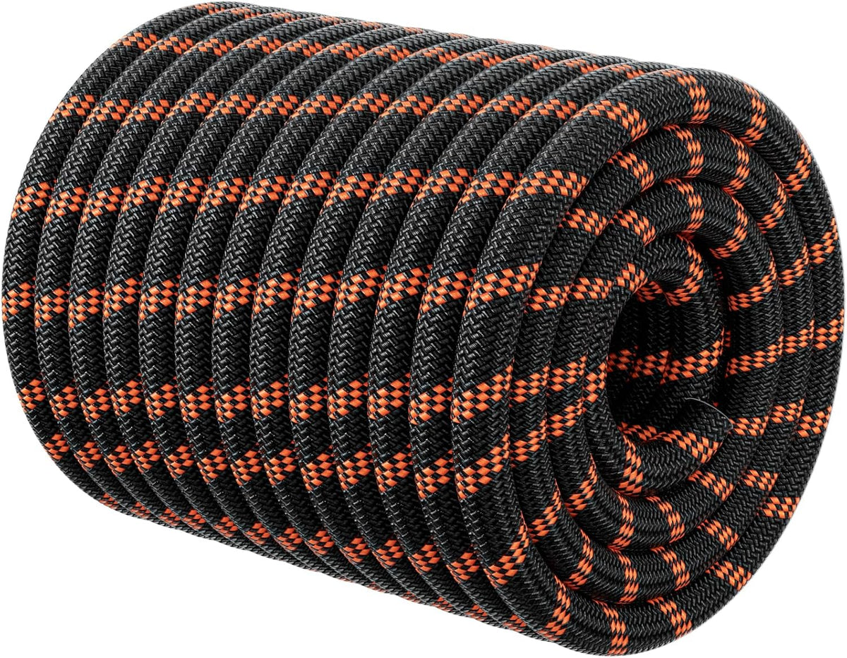 Skiennix Double Braided Arborist Rigging Rope - Heavy Duty 1/2" x 150 ft Polyester for Tree Work | Black
