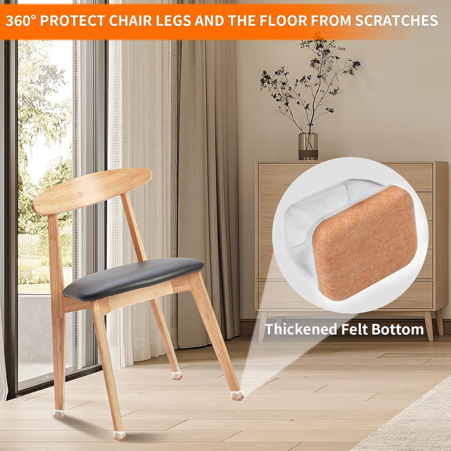 Ezprotekt 24 Pcs Rectangle Clear Silicone Chair Leg Floor Protectors Caps, Rectangle Felt Furniture Pads Covers Cups for Chair Table - Anti- Scratches and No Noise (Fit L :1.3-1.7", W: 0.6-0.9")