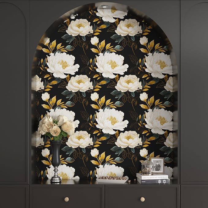 Extra Long Dark Floral Peel and Stick Wallpaper, 17.5In x 393In Vintage Big