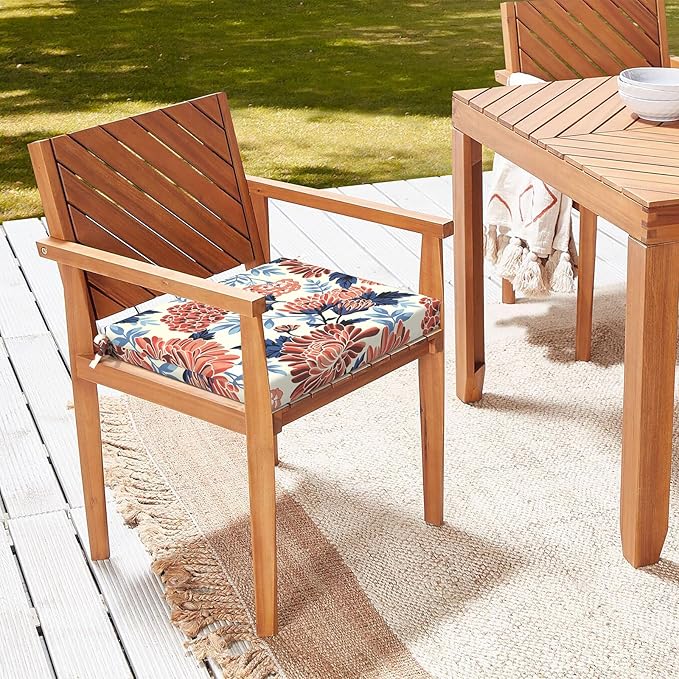 LVTXIII Outdoor Chair Cushions, Fade-Resistant Patio Furniture Cushions Outdoor Chair Pads with Ties for Dining Chairs and Garden Furniture Use, 18.5"x16"x2" 2 Pack, Red Chrysanthemum