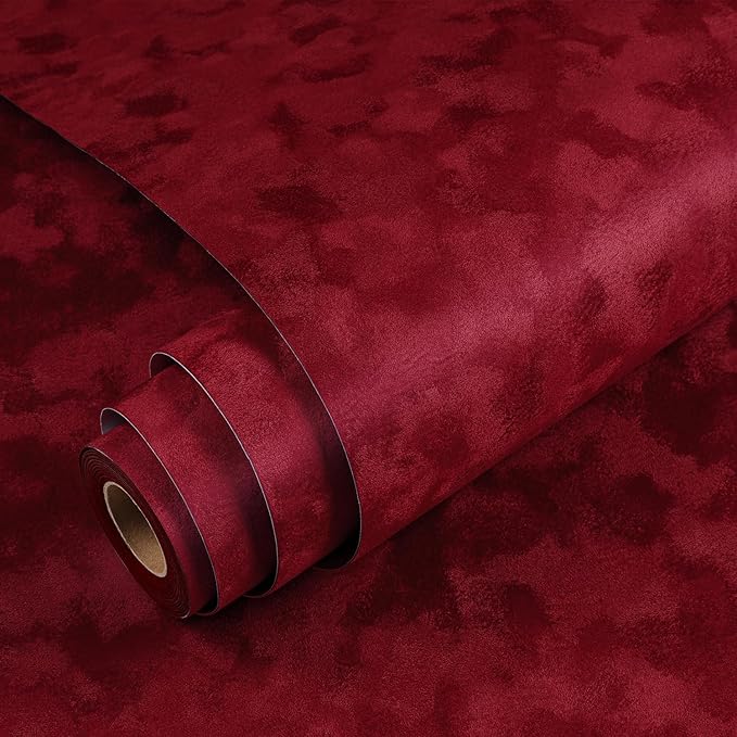 Yenhome 17.7"X118" Dark Red Velvet Wallpaper Vintage Velvet Peel and Stick