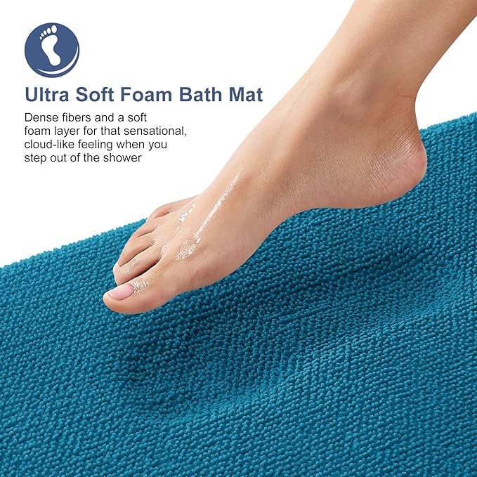OLANLY Thick Memory Foam Bath Mat Rug 59x24, Extra Soft Absorbent Bathroom Rug, Quick Dry Bath Mat, Non-Slip, Machine Washable Carpet for Bathroom, Tub and Shower, Home Decor Accessories, Peacock Blue
