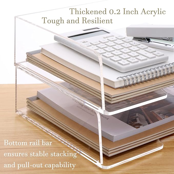 Acrylic Paper Tray Desk Organizers and Office Suplies Document Storage Enlarged Letter Tray Clear Paper Organizer (Large Horizontal)…