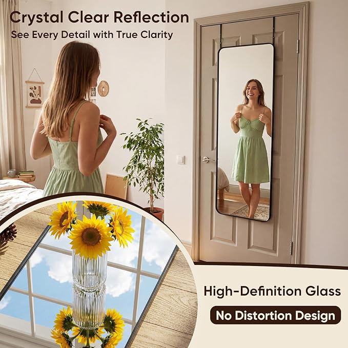 Antok 48"x14" Over the Door Mirror, Full Length Mirror Door Hanging