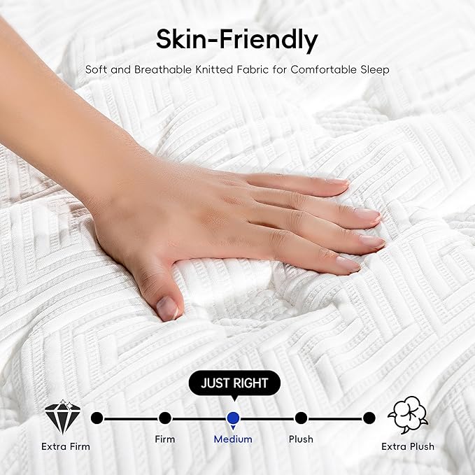 COOLMI Queen Mattress, 14 Inch Hybrid Memory Foam Mattress in a Box, Pressure Relief for Back Support, Medium Firm, Individually Pocket Springs, 100-Night Trial & CertiPUR-US Certified, Queen Size