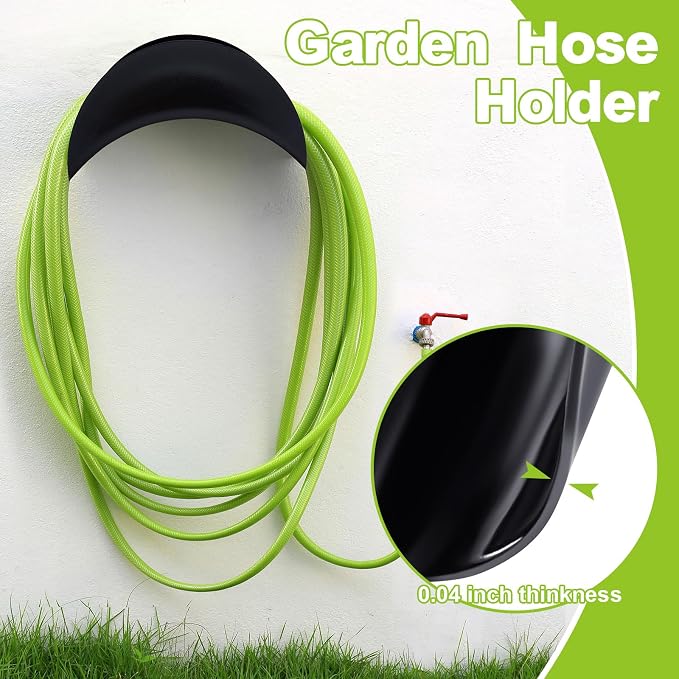 Thyle 6 Pcs Heavy Duty Wall Mount Garden Hose Holder, Metal Water Hose Rack with Screws Black Rustproof Storage Organizer for Outside Yard Lawn Garage
