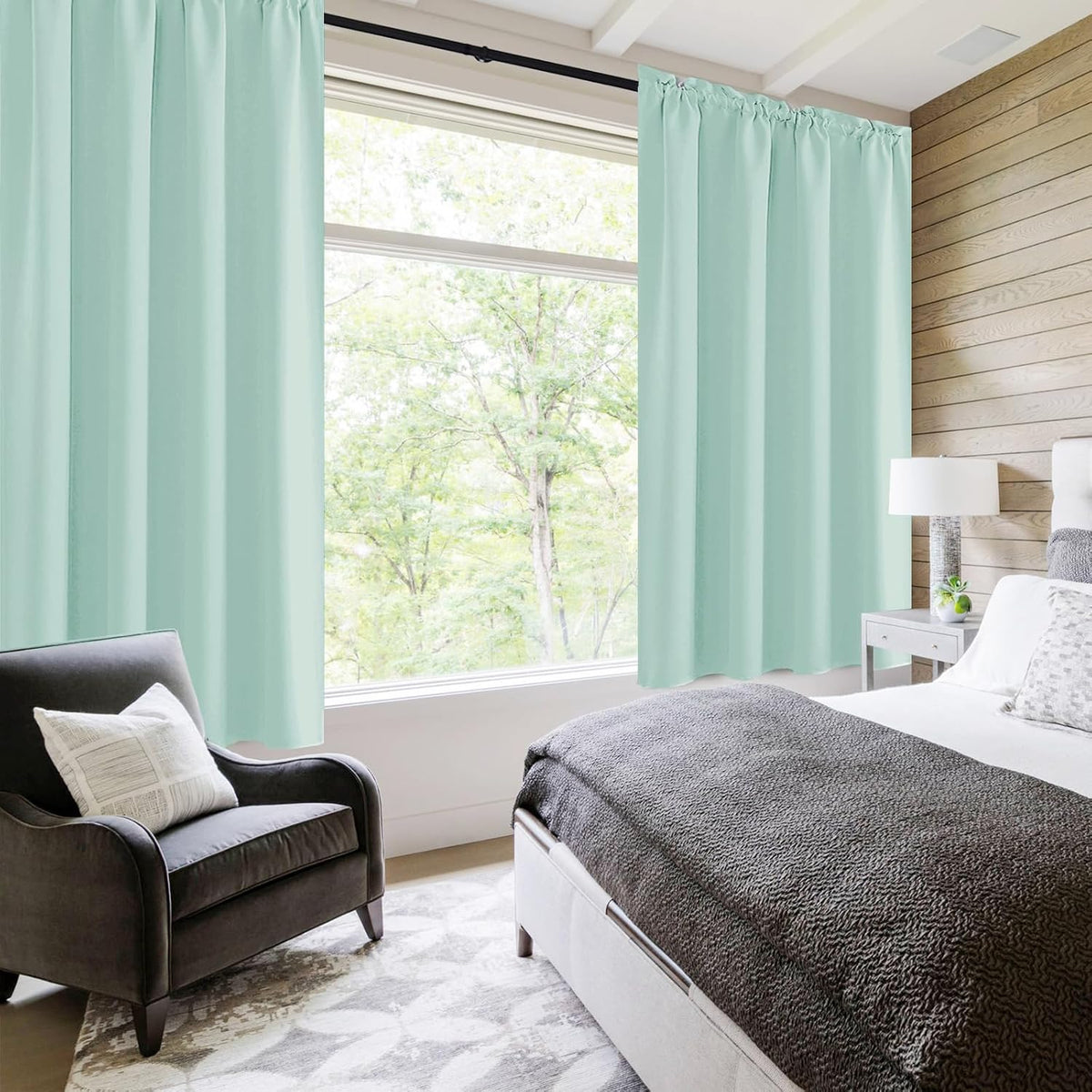 DWCN Blackout Curtains for Living Room Thermal Insulated, Energy Saving & Noise Reducing Bedroom Curtains, Mint Green, W 52x L 45 Inch, Set of 2 Rod Pocket Curtain Panels