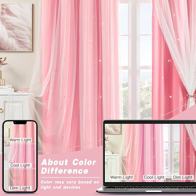 XiDi Pink Curtains for Bedroom Decor, Girls Room Blackout Curtains, Kids Room