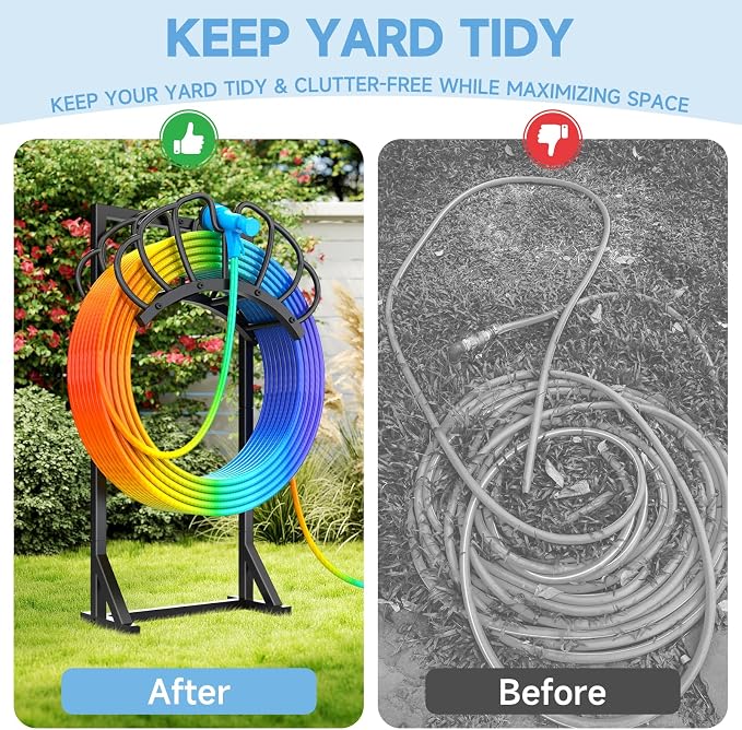 Garden Hose Holder for Outside, Heavy Duty Water Hose Holder Holds 160-Feet Hose, Stable Detachable Hose Stand Storage Hanger Rack for Yard Lawn Farm