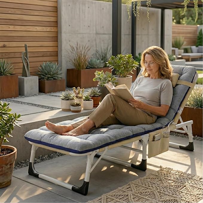 ABORON 4-in-1 Lounge Chair with Face & Arm Holes for Tanning, 440LB Heavy-Duty Folding Recliner with Plush Cotton Cushion, No Assembly Tri-Fold Guest Bed for Sunbathing, Poolside, Office Nap & Camping