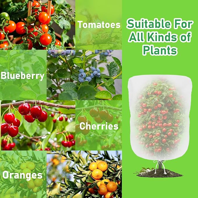 Evoio 4 Pcs Garden Plant Fruit Tree Bird Netting Protection Blueberry Bushes Netting Covers Bags with Drawstring, 4 x 4.6 ft Shrubs Bush Tomato Strawberry Berry Barrier Mesh Cover Net Protector