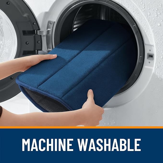 OLANLY Memory Foam Bath Mat 70x46, Super Soft Absorbent Bathroom Rugs, Quick Dry, Machine Washable Shower Floor Rugs, Bathmat Carpet, Bathroom Home Decor Accessories, Navy Blue