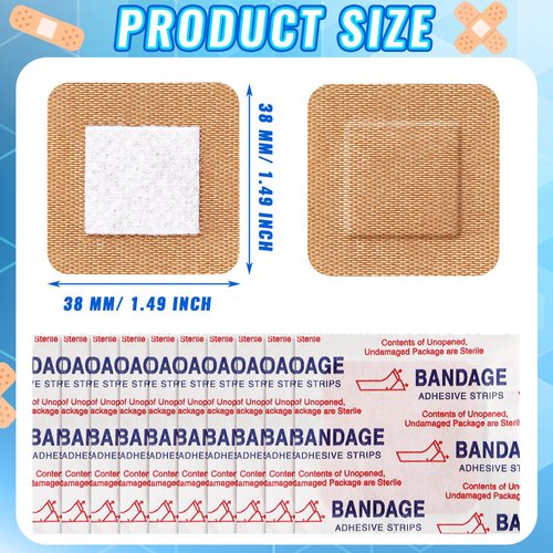 Marsui 200 Pcs Adhesive Spots Bandages Square Tan Adhesive Bandages Flexible Non Latex Knuckle Fingertip for Small Incisions Wound Care Discreet First Aid and Hides Skin Spots(1.5")