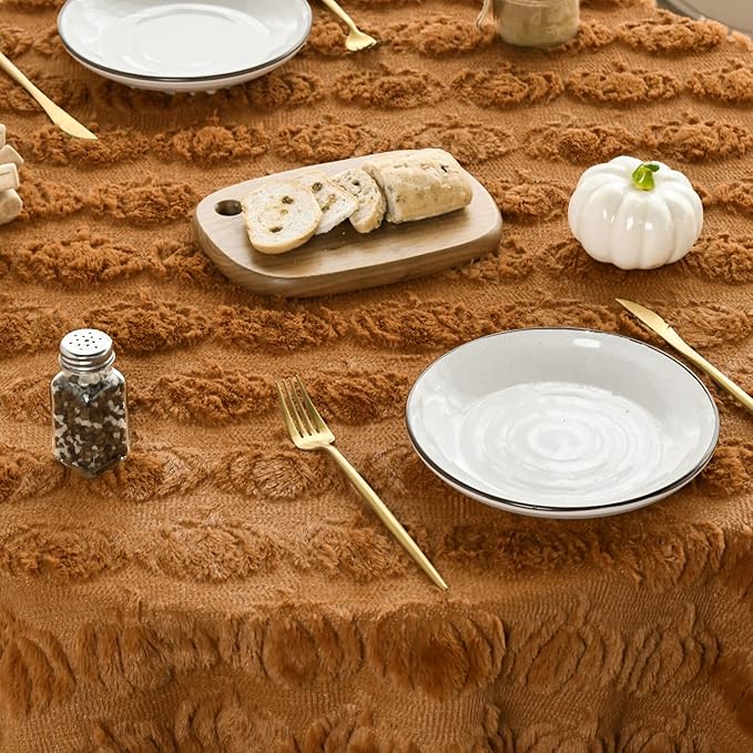 Horaldaily Fall Tablecloth 60x84 Inch Rectangular, Caramel Soft Plush Faux Fur Pumpkin Table Cover, Thanksgiving Autumn Harvest Dining Table Decoration for Home Party Dinner
