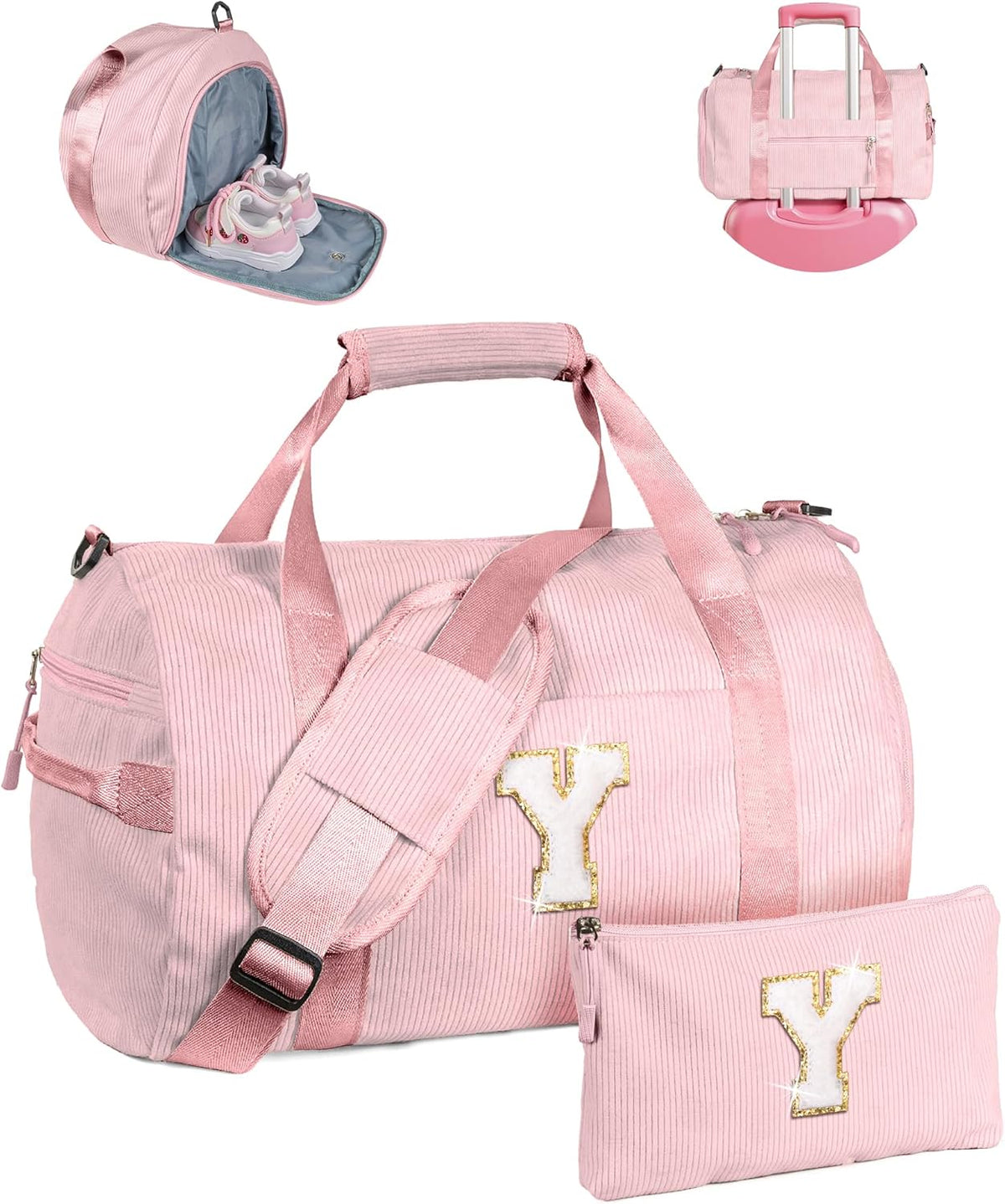 Skiennix Personalized Dance Bag for Girls | Kids Gym Duffle with Shoe Compartment & Toiletry Bag - Ideal Birthday Gift (Letter Y)
