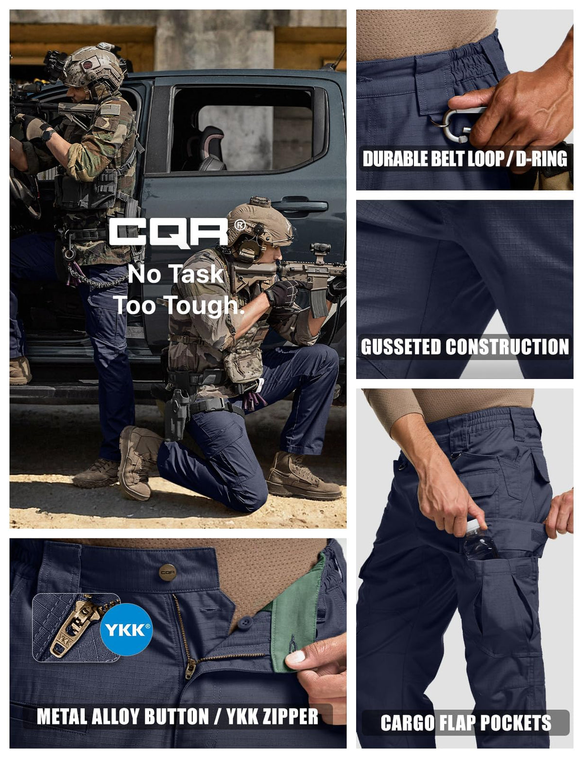 CQR Men's Tactical Pants, Water Resistant Ripstop Cargo Pants, Lightweight EDC Work Hiking Pants, Outdoor Apparel, Duratex Mag Pocket Police Navy, 36W x 30L