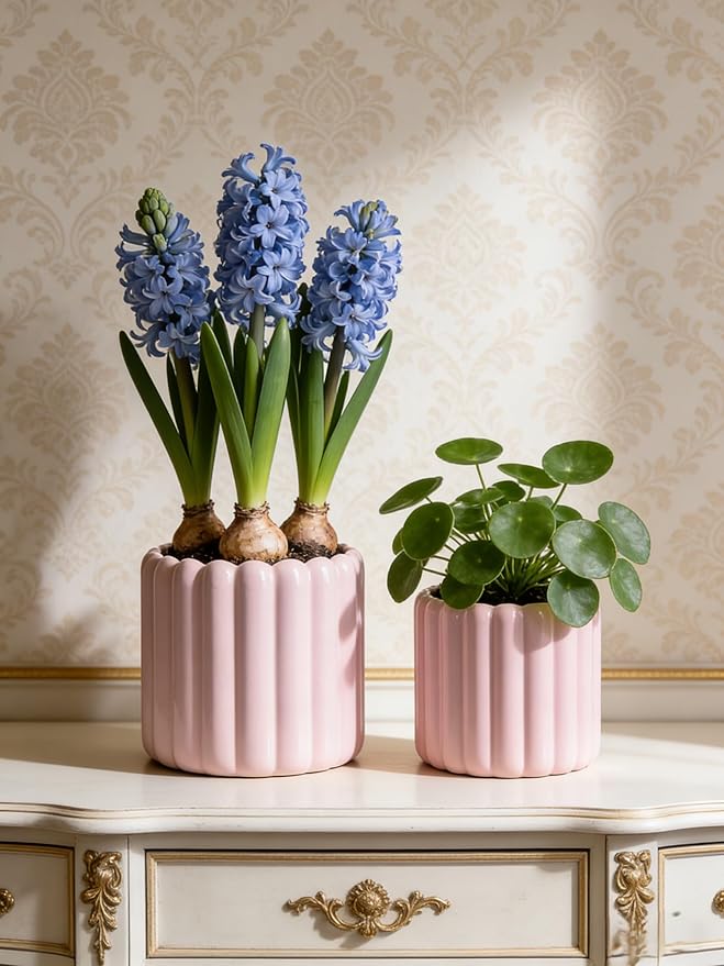 Ceramic Plant Pots,6 inch+4.7 Inch Planter Pot with Drainage Holes,Ceramic Planters for Indoor Plants,Modern Flower Pots for Indoor Outdoor Plants House & Office Décor,Pink