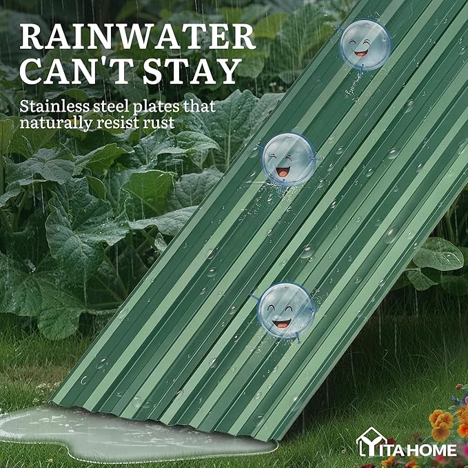 YITAHOME 6x3x2ft Large Raised Garden Bed Kit, Galvanized Metal Planter Box with Gloves, Support Rod, Outdoor Above Ground Planters for Plants, Vegetables, Flowers, Green