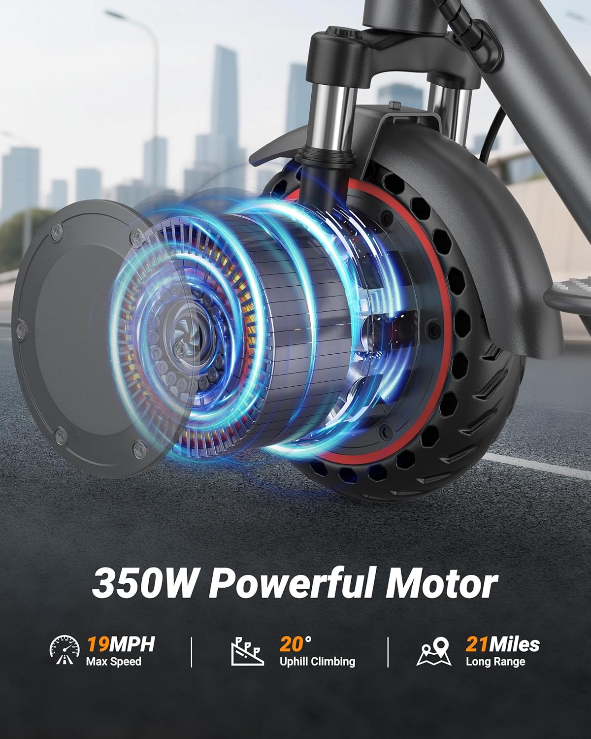 Regine Electric Scooter - Powerful 350W-500W Motor, 10-21 MPH, 10-28 Miles Range, Lightweight Design