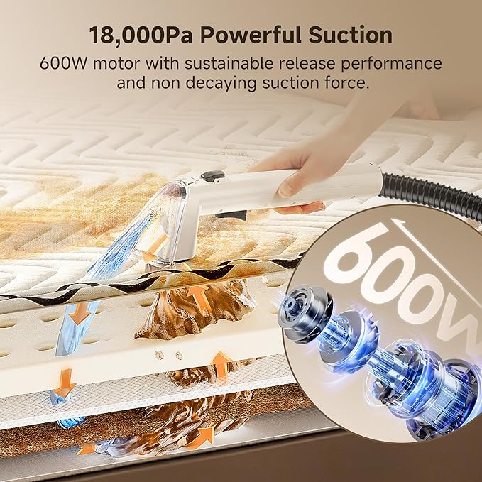 uwant Carpet Cleaner Machine 18Kpa Powerful Suction Upholstery Cleaner for Pet, Portable Carpet Cleaner with Cleaning Tools&Self-cleaning Set of 1 for Spot, Cars,Rug,Furniture