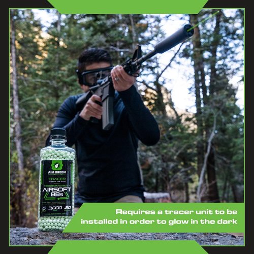 Aim Green Tracer Biodegradable Airsoft BBs - Glow-in-The-Dark | 3,000 Count | .20, .25, .32 Grams