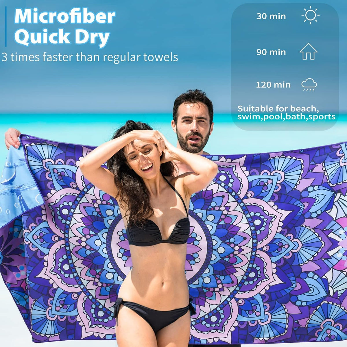TwoYek Microfiber Beach Towels - Lightweight, Quick-Dry, Sand-Free | Oversized 71x32 for Travel & Sports