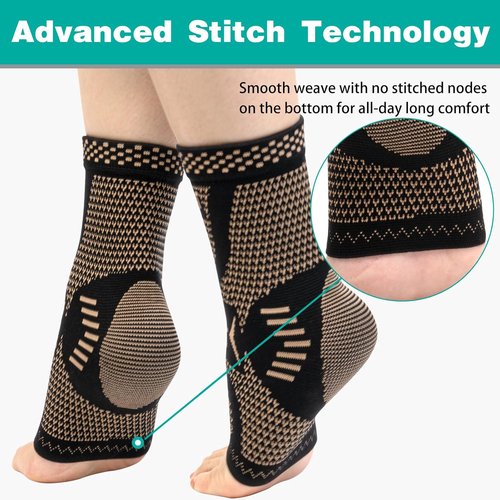 INDEEMAX Ankle Brace - Copper Infused Compression Sleeve for Sprains & Pain Relief | Black, Size M
