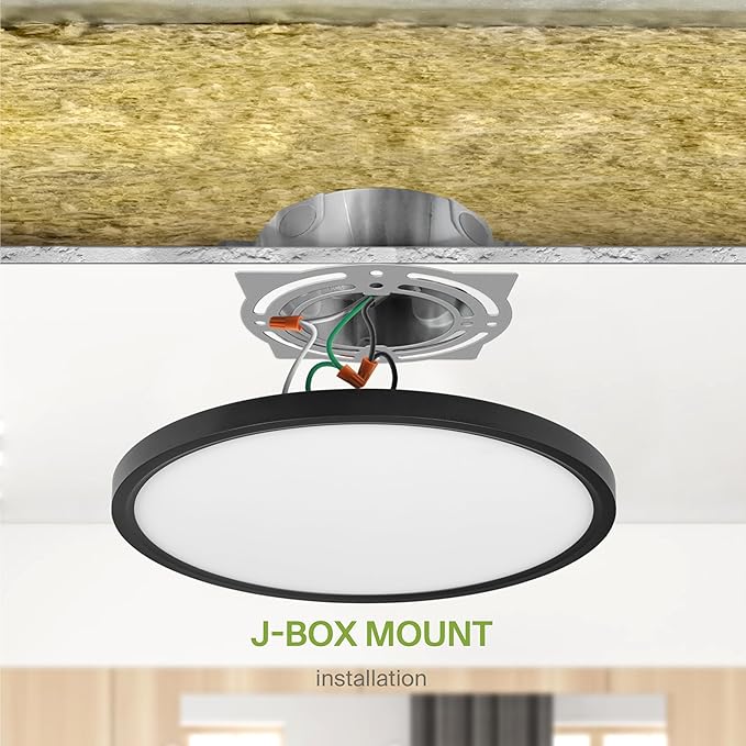 ASD LED 12" Round Flush Mount Ceiling Light Fixture, Low Profile Surface Lighting | 5CCT, Dimmable, Ultra-Thin, ETL Listed | 24W 2000LM 2700-6000K 100-277V | Kitchen, Bedroom, Hallway Lamp | Black