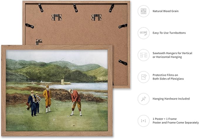 Poster Master The Putting Green Painting Poster - Golf Course Print - Golf Art - River Art - Sports Art - Landscape Art - Father's Day Art - Great Office or Living Room Decor, 11x14 Beige Framed