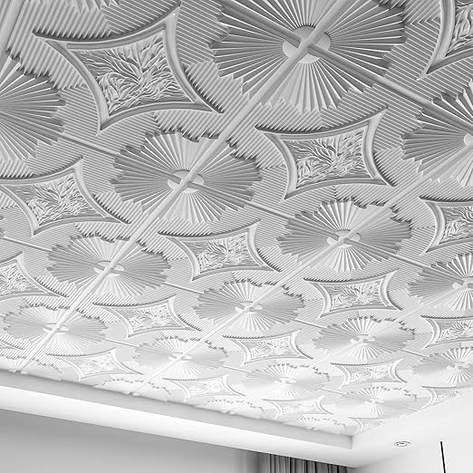 Art3d Drop Ceiling Tiles 24x24 in White, 3D Wainscoting Panels Glue Up 2x2