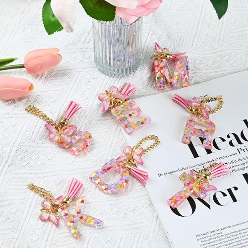 BALLMENT Letter Charm Keychain for Stanley Cup Accessories, Pink Custom Initial J Keychain for Stanley Tumbler 20oz/30oz/40oz, Cute Monogram Bag Charm Gift for Women Girls