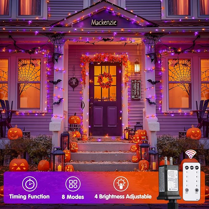 JMEXSUSS Orange and Purple Halloween Lights: 132ft 400 LED String Lights Plug in - Halloween Lights Indoor Outdoor for Yard Tree Porch