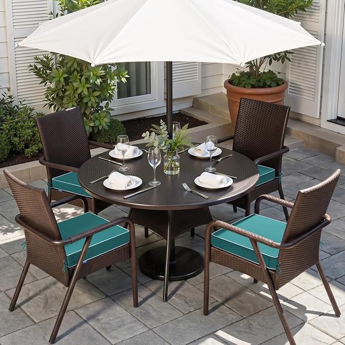 MIULEE Turquoise Outdoor Chair Cushions Set of 4, 19x19x3 Inch Waterproof Patio Seat Cushions for Outdoor Furniture Couch Sofa, 3 Year Color Fastness High Density Foam with Adjustable Ties